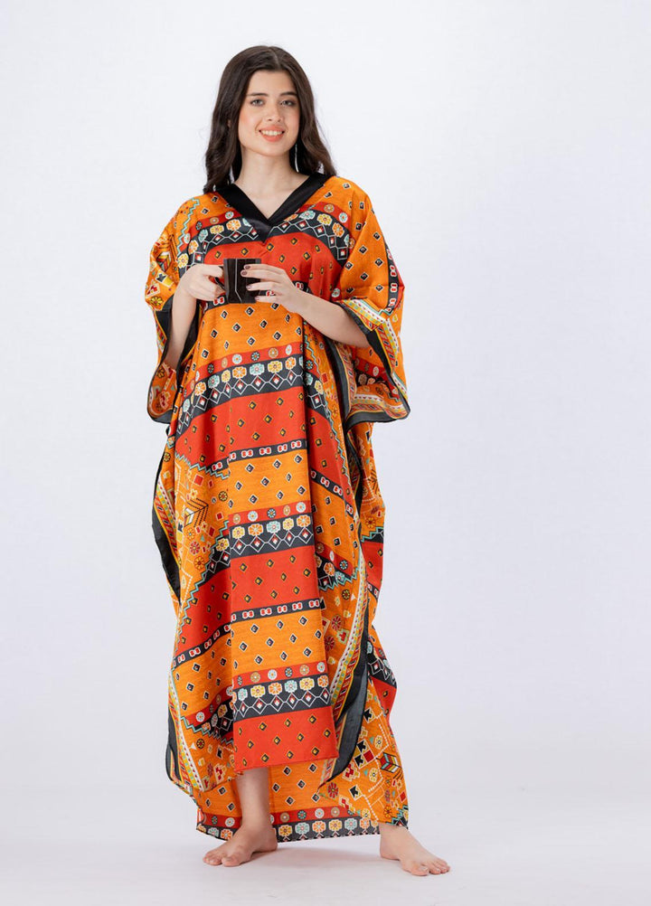 Valerie Long Caftan Collection 2022 Printed Satin Long Caftan Free Size  VKAF1022-106 - Night Dress
