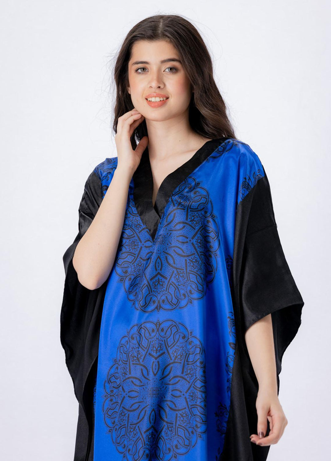Valerie Long Caftan Collection 2022 Printed Satin Long Caftan Free Size  VKAF1022-108 - Night Dress