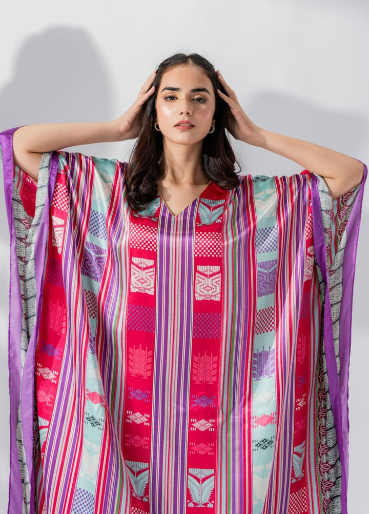 Valerie Printed Satin Long caftan  VL-CAF-PNK - Night Dress