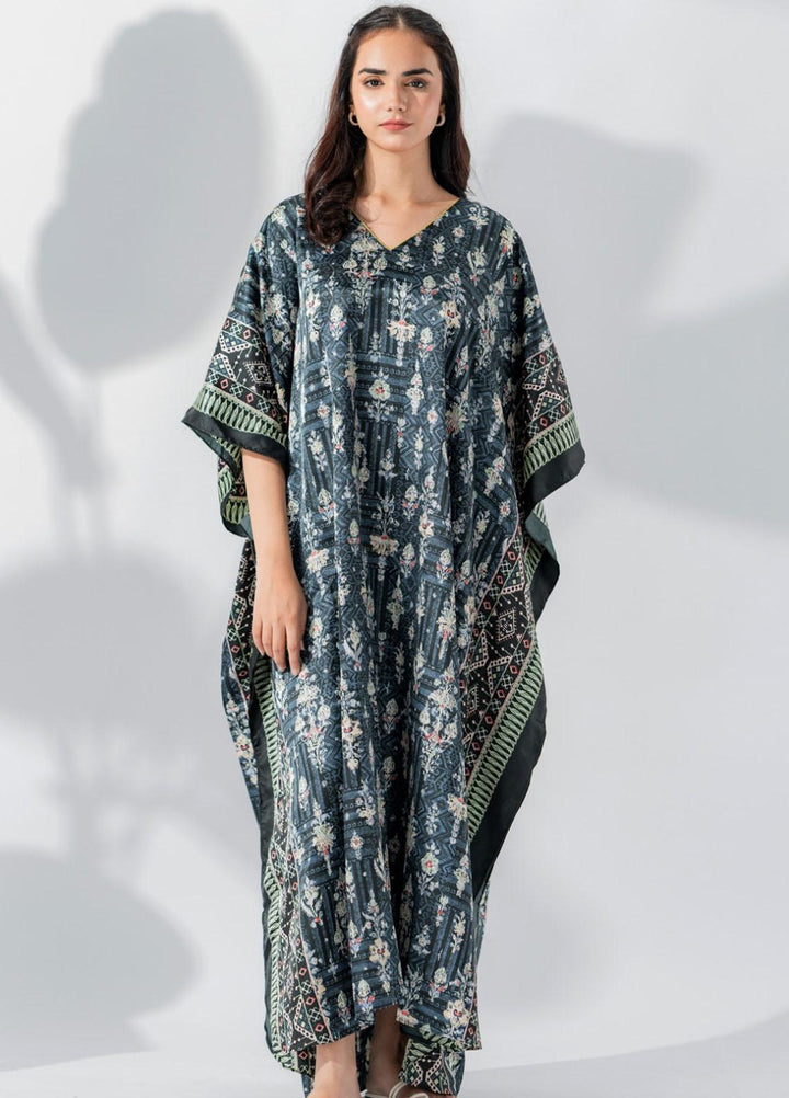 Valerie Printed Satin Long caftan  VL-CAF-BLK-MUL - Night Dress