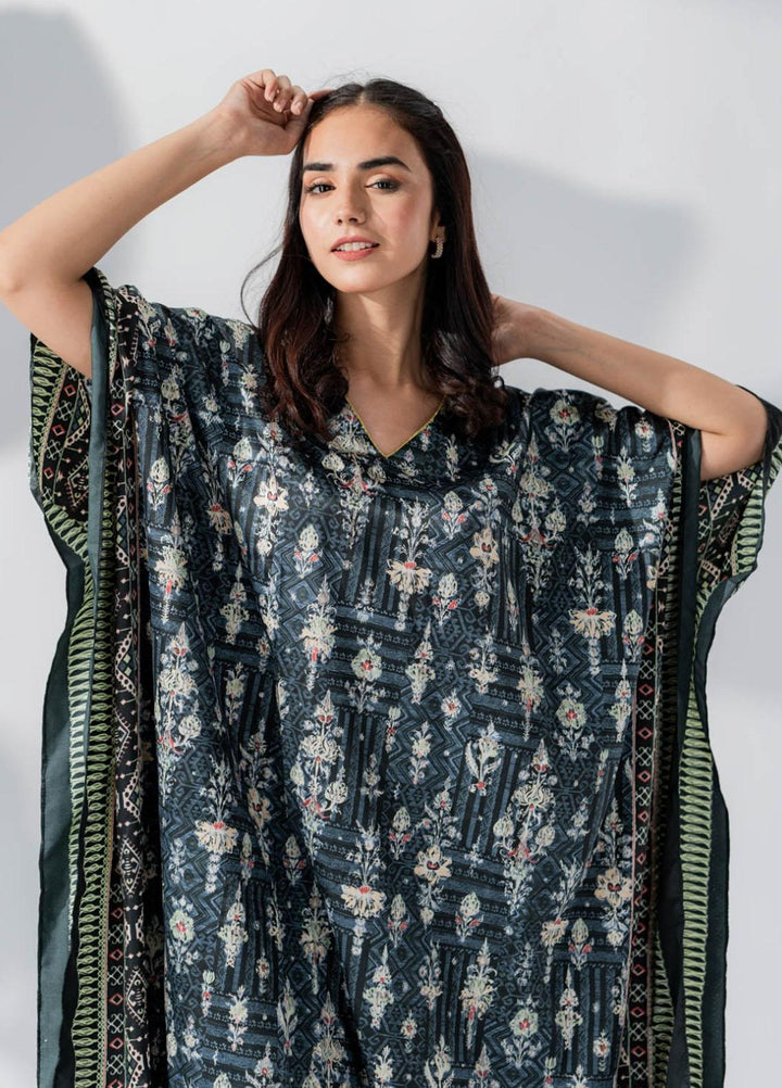 Valerie Printed Satin Long caftan  VL-CAF-BLK-MUL - Night Dress