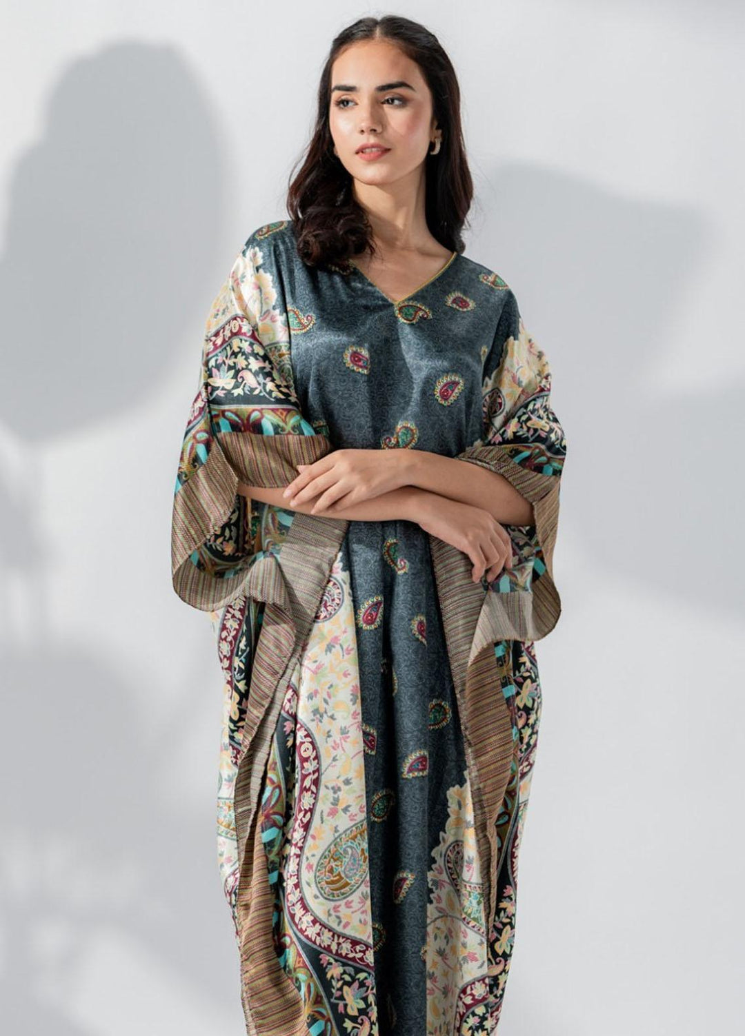 Valerie Printed Satin Long caftan  VL-CAF-07 - Night Dress