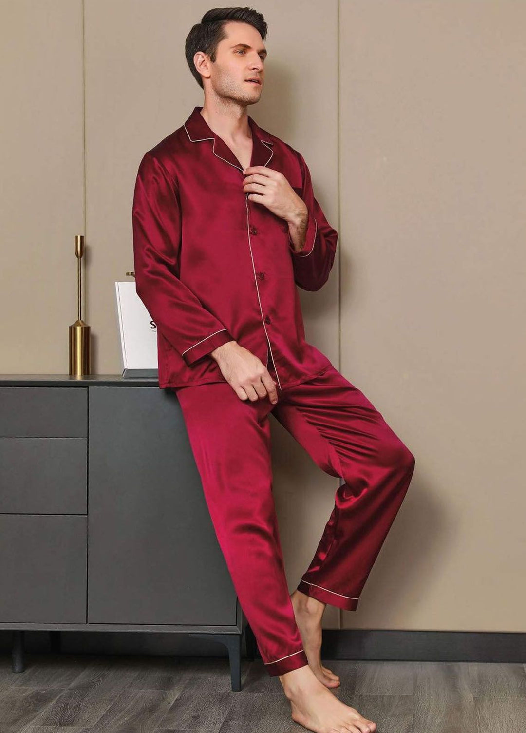 Valerie Pret Polyster Pajama Set ARJ-MPJ64-BDG