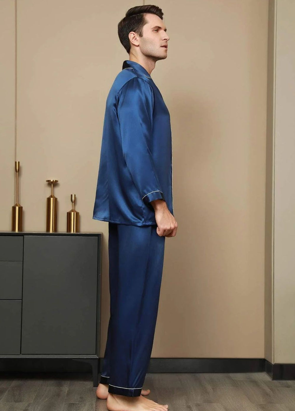 Valerie Pret Polyster Pajama Set ARJ-MPJ64-NVY
