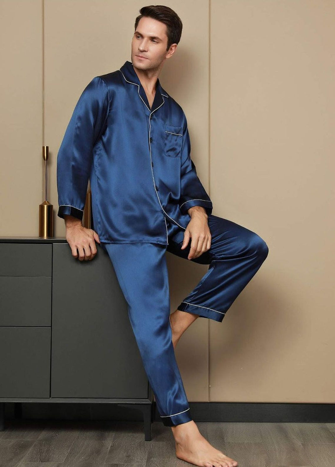 Valerie Pret Polyster Pajama Set ARJ-MPJ64-NVY