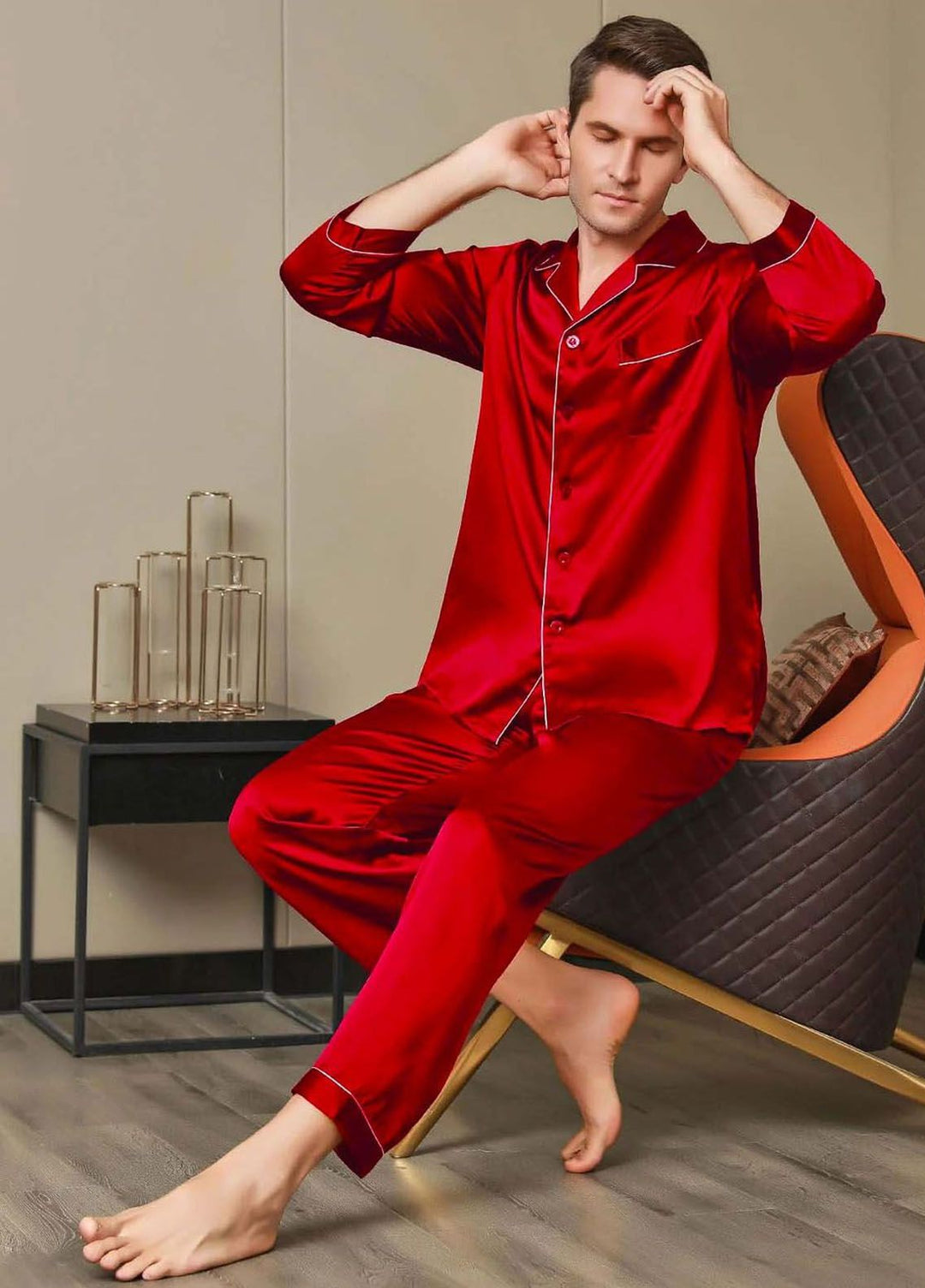 Valerie Pret Polyster Pajama Set ARJ-MPJ64-RED