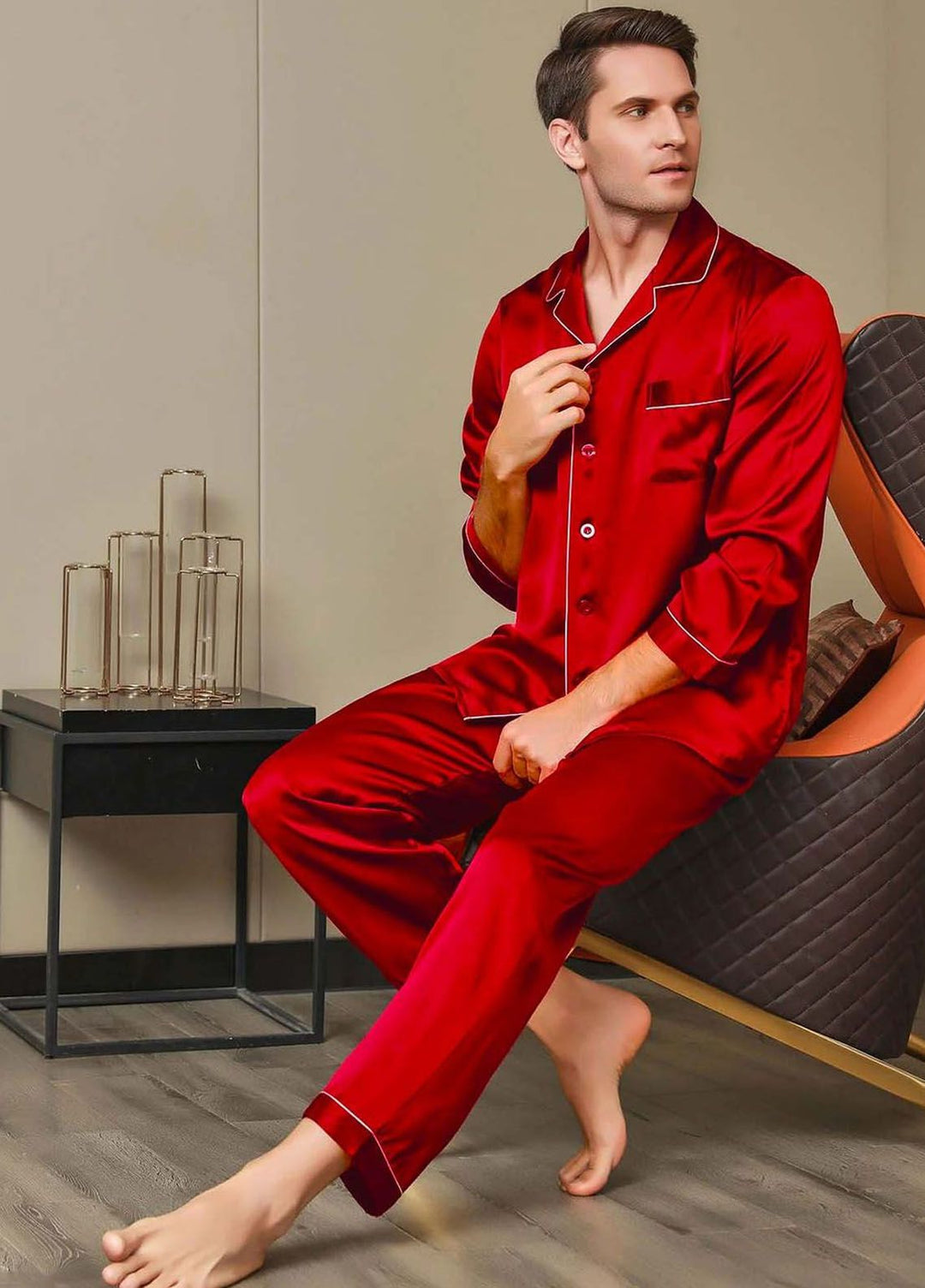 Valerie Pret Polyster Pajama Set ARJ-MPJ64-RED