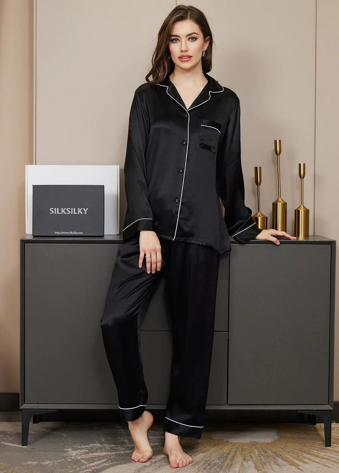 Valerie Pret Polyster Pajama Set ARJ-PJ27-BLK