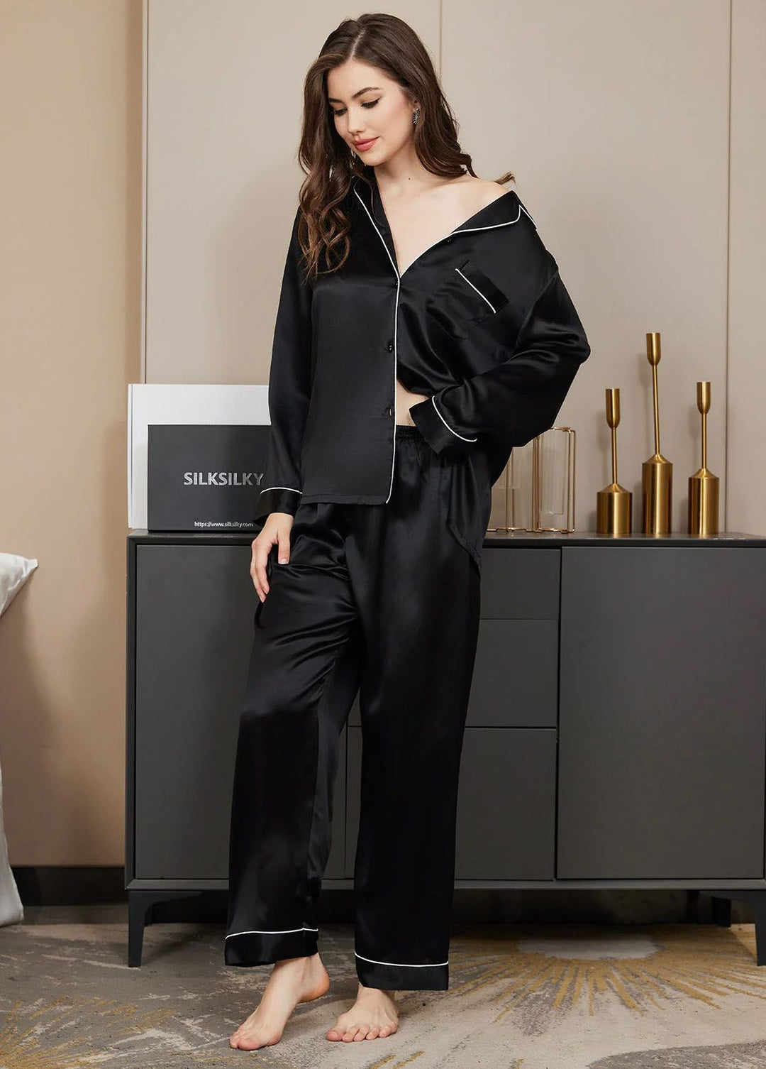 Valerie Pret Polyster Pajama Set ARJ-PJ27-BLK