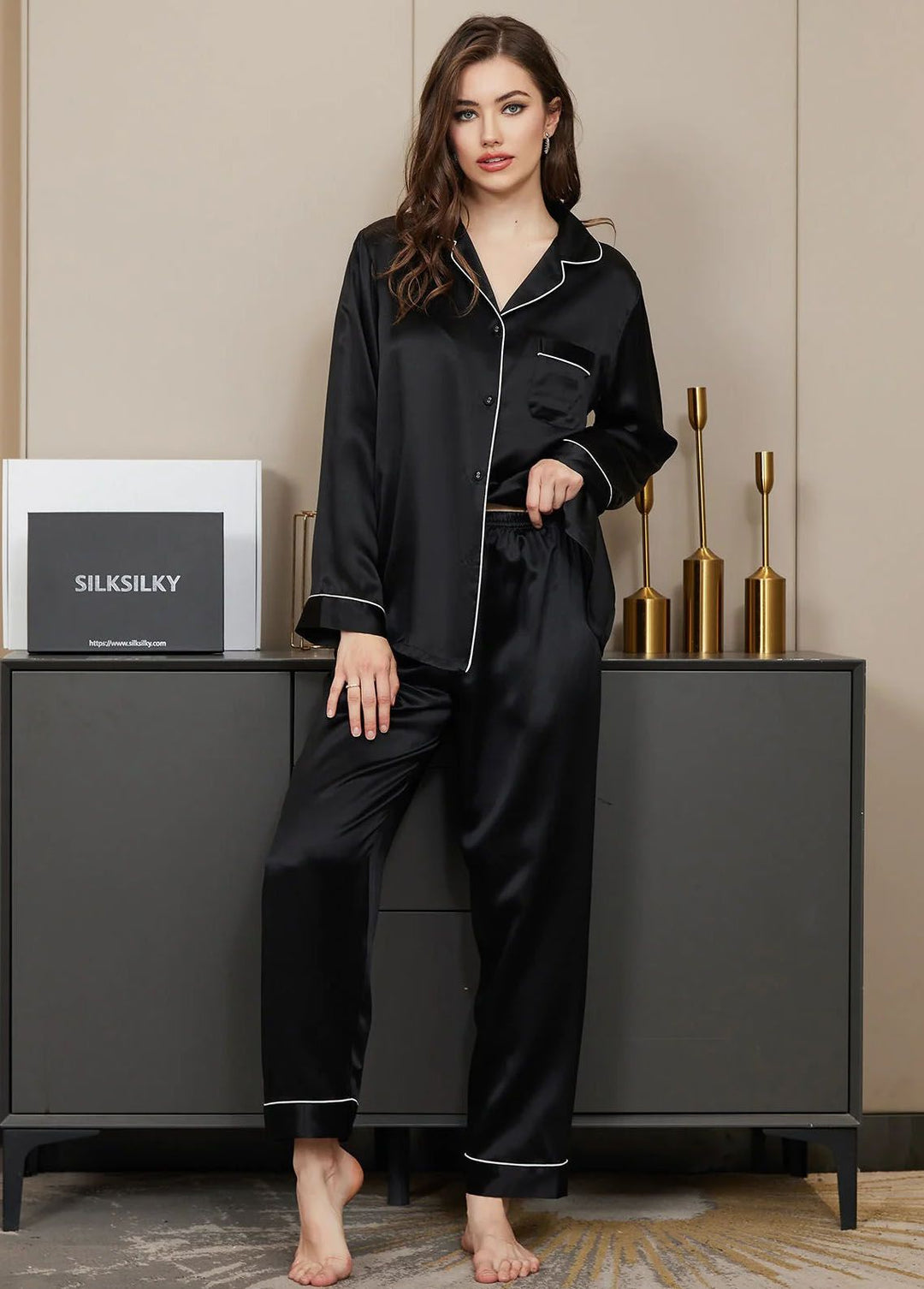 Valerie Pret Polyster Pajama Set ARJ-PJ27-BLK