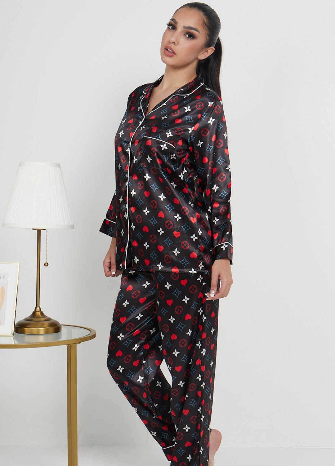 Valerie Night Wear  Satin Pajama Set PJCL-BLK