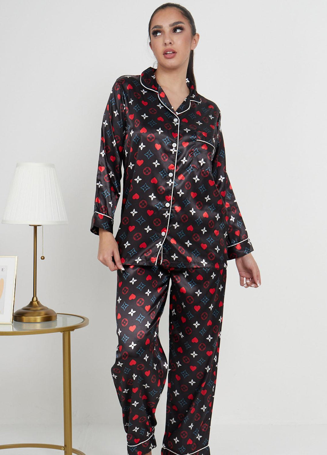 Valerie Night Wear  Satin Pajama Set PJCL-BLK