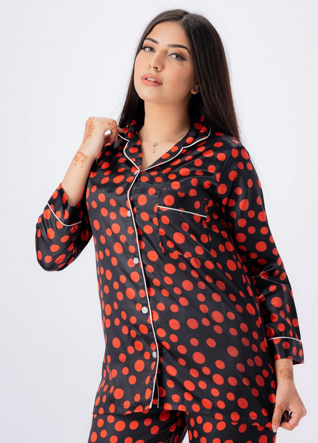 Valerie Night Wear Printed Satin Pajama Set VL-GLOSSY-02