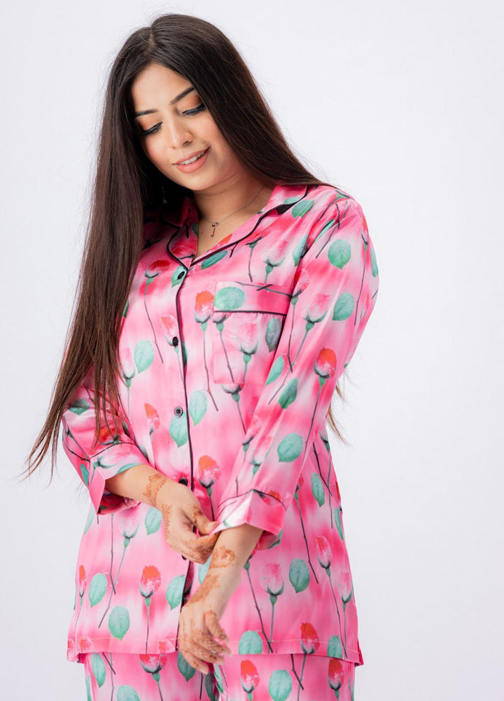 Valerie Night Wear Printed Satin Pajama Set VL-GLOSSY-06