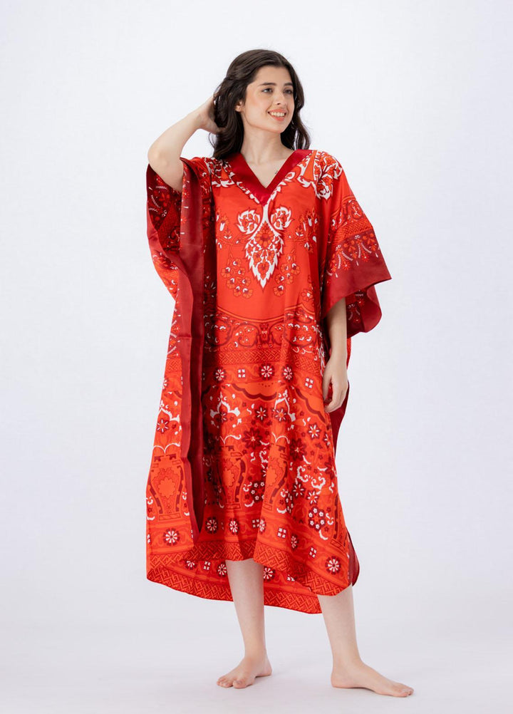 Valerie Short Caftan Collection 2022 Printed Satin Short Caftan Free Size  VKAF-1022-109 - Night Dress