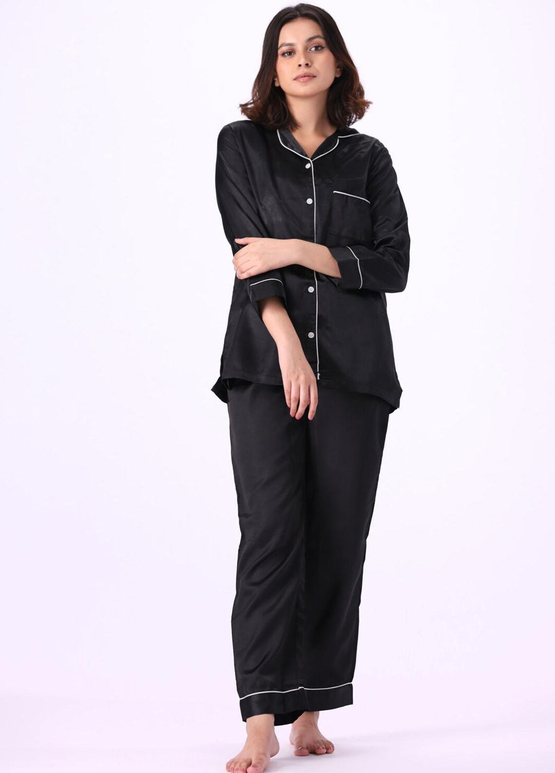 Valerie Night Wear Printed Satin Pajama Set VL-GORGEOUS-BK