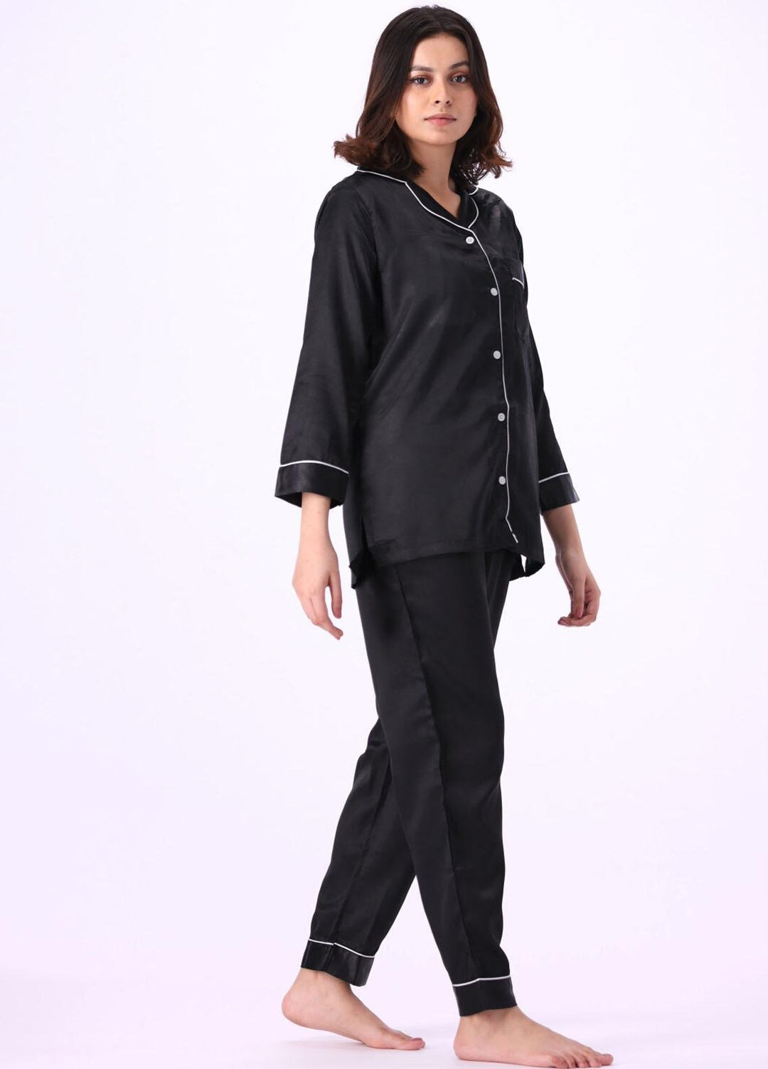 Valerie Night Wear Printed Satin Pajama Set VL-GORGEOUS-BK