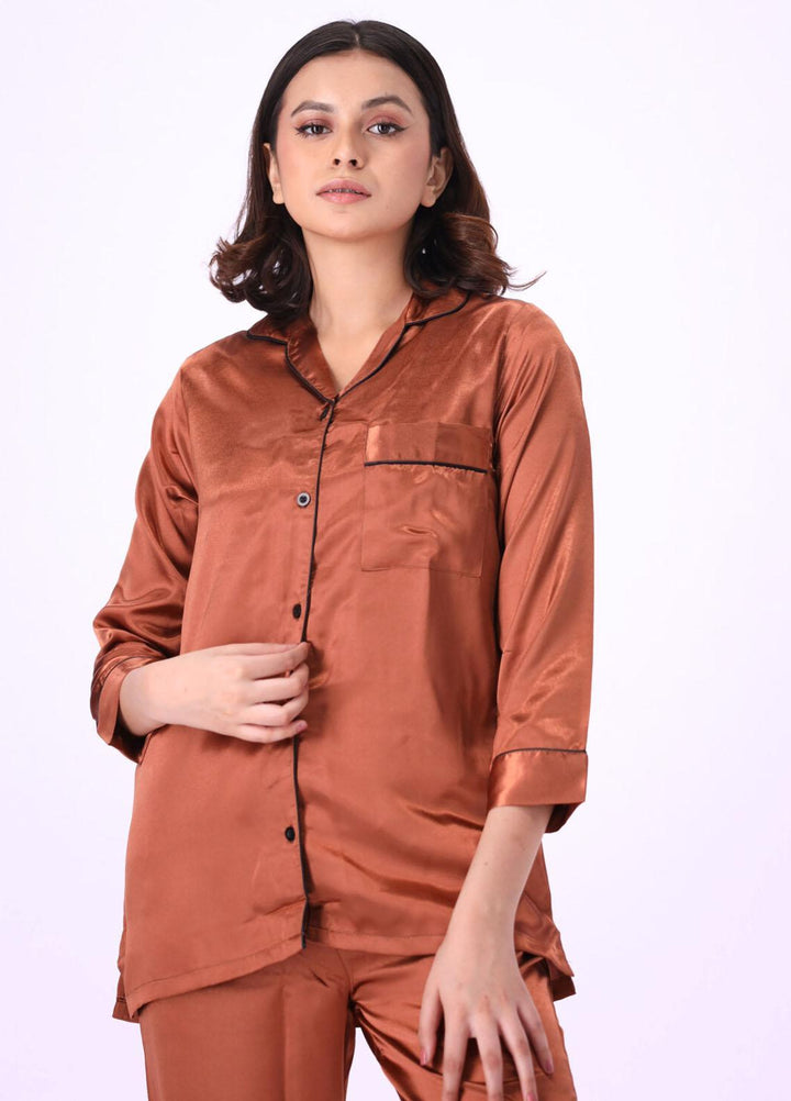 Valerie Night Wear Printed Satin Pajama Set VL-GORGEOUS-BRW