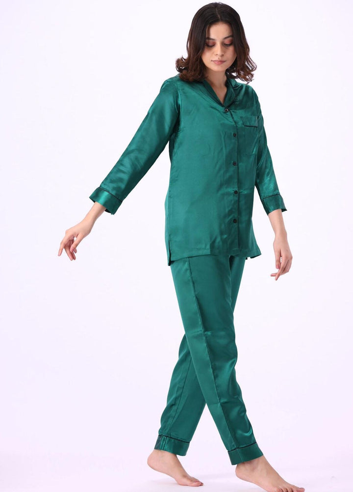 Valerie Night Wear Printed Satin Pajama Set VL-GORGEOUS-GRN