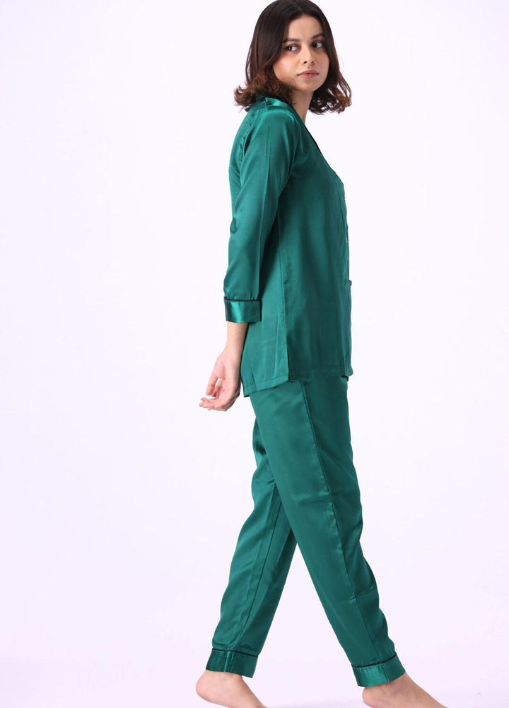 Valerie Night Wear Printed Satin Pajama Set VL-GORGEOUS-GRN