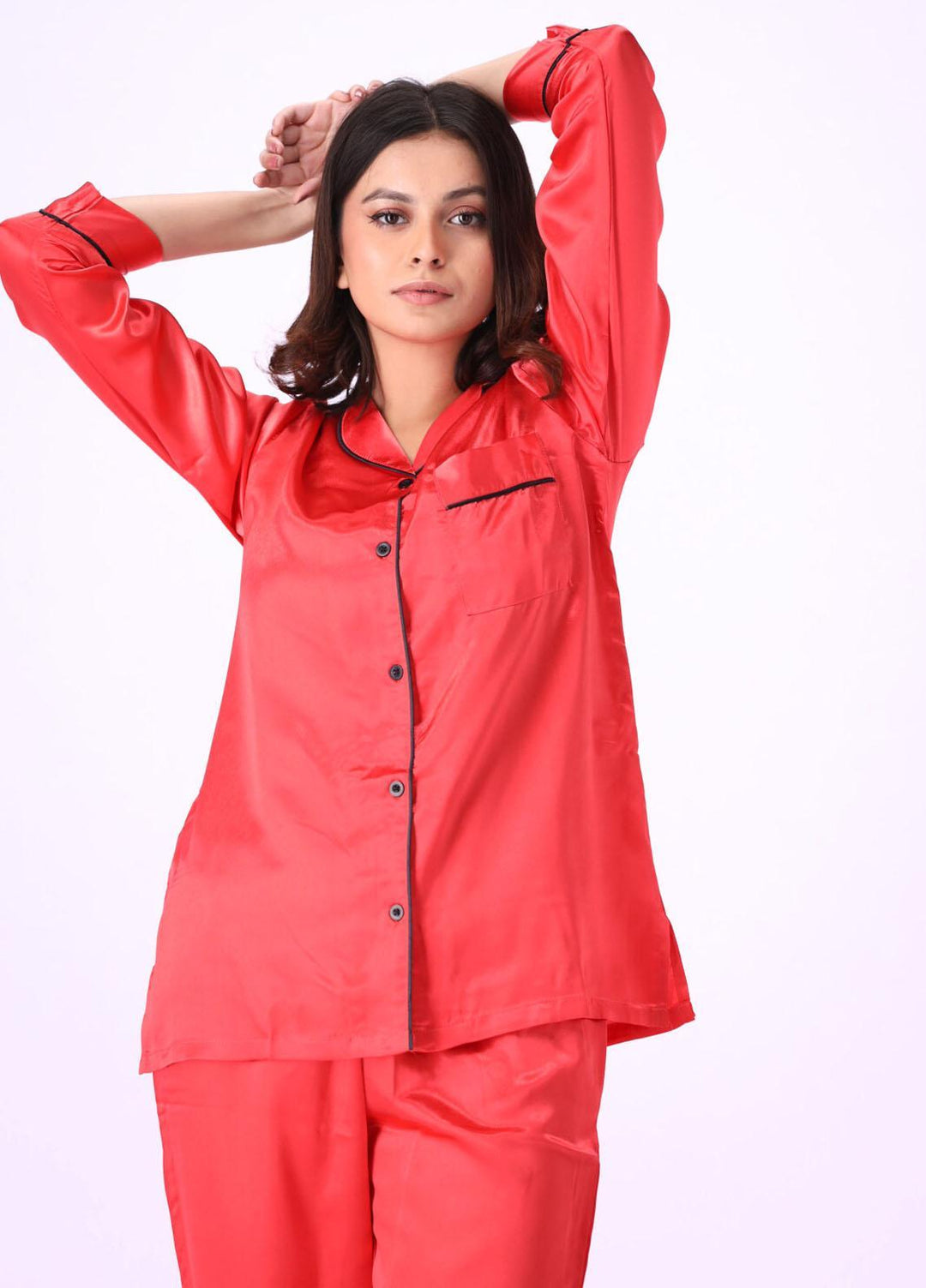 Valerie Night Wear Printed Satin Pajama Set VL-GORGEOUS-RED