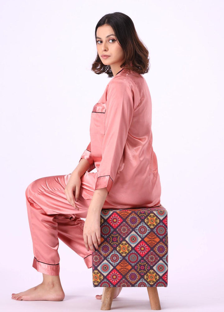 Valerie Night Wear Printed Satin Pajama Set VL-GORGEOUS-TPNK