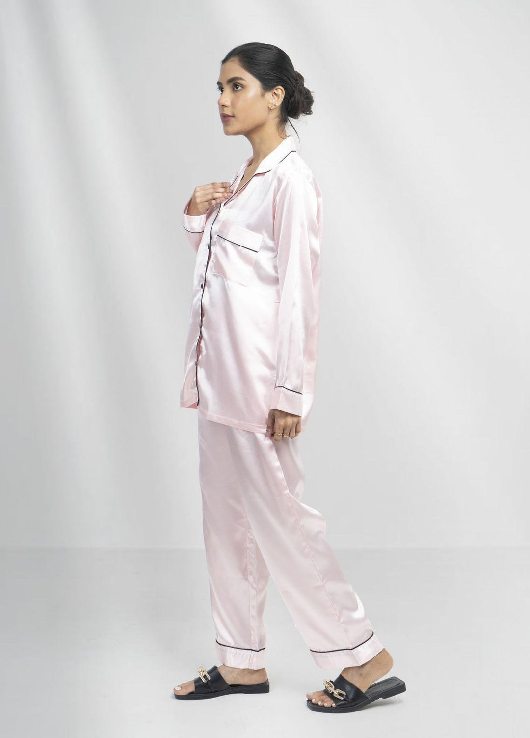 Valerie Night Wear Printed Satin Pajama Set VL-GORGEOUS-PNK