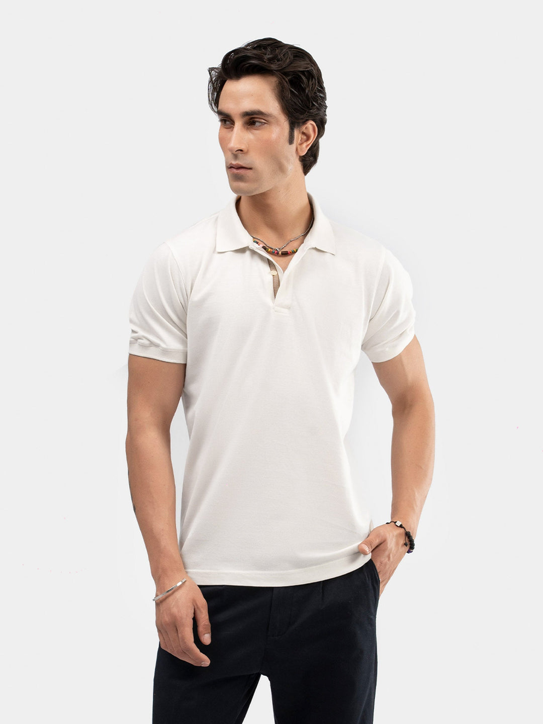 Brumano Mens RTW Solids Cotton Polo T-Shirt Vanilla Casual Collection
