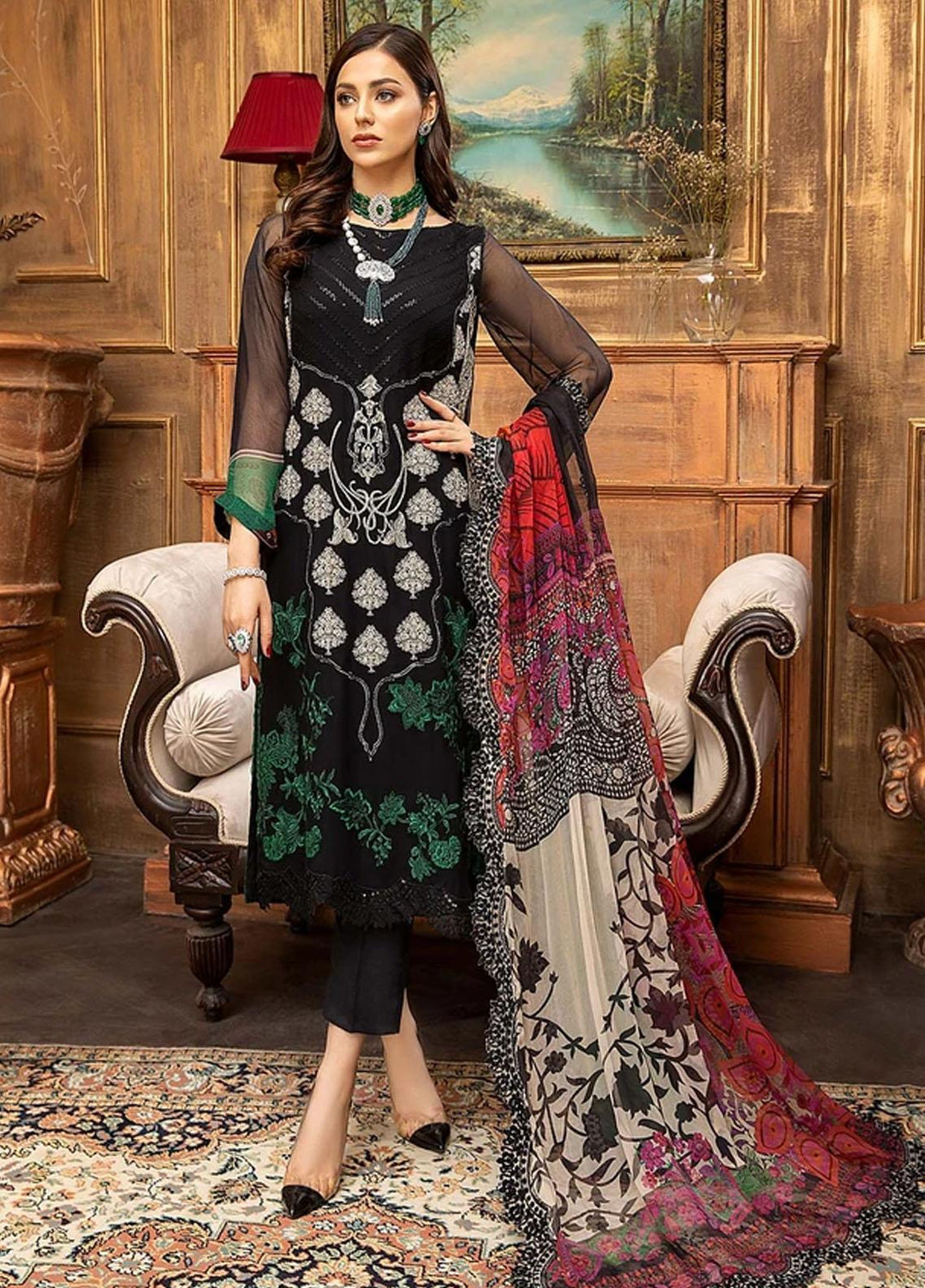 Vasl by Charizma Embroidered Chiffon Suits Unstitched 3 Piece CRZ21V VSL-01 - Luxury Collection