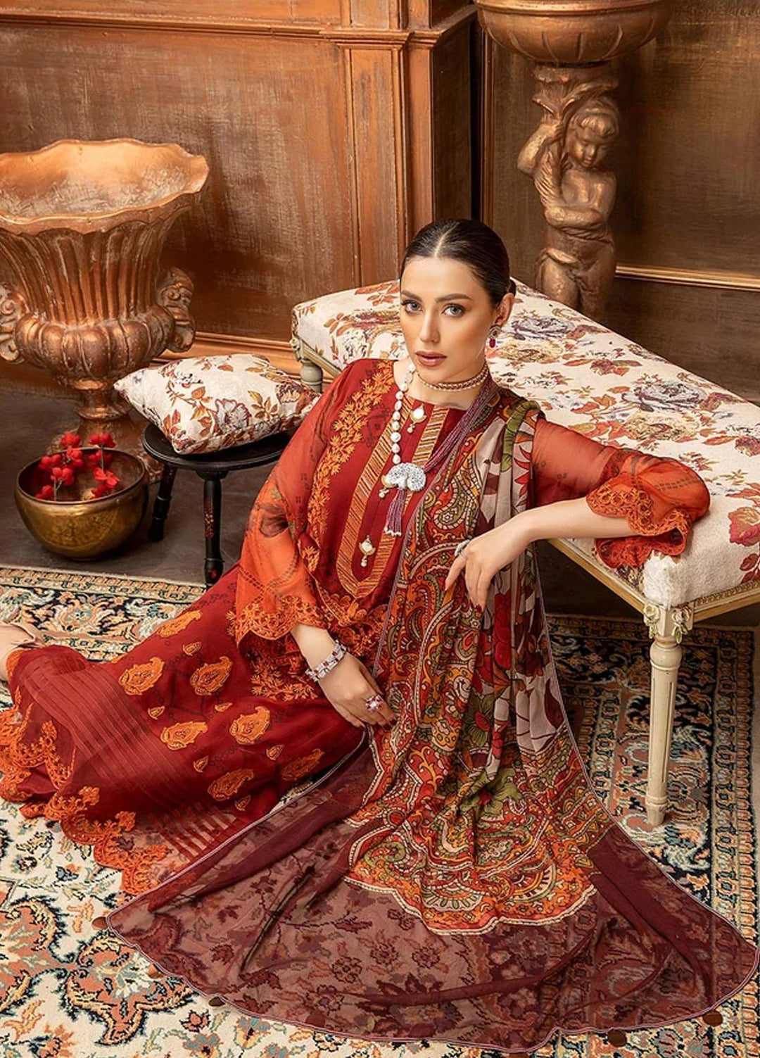 Vasl by Charizma Embroidered Chiffon Suits Unstitched 3 Piece CRZ21V VSL-02 - Luxury Collection