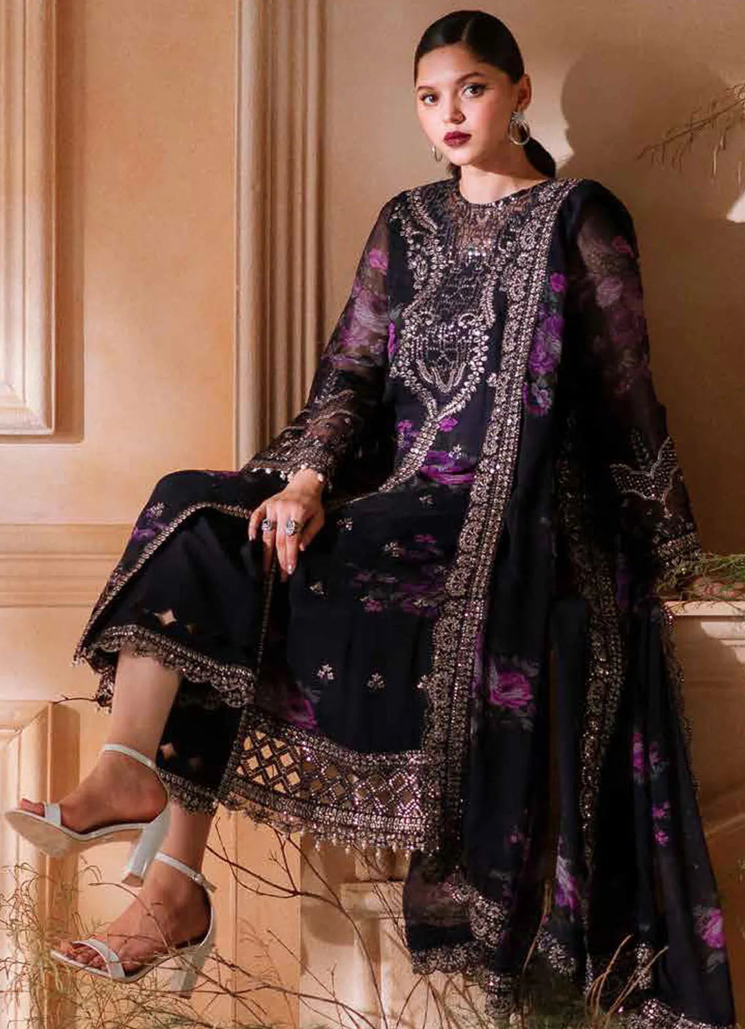 Vasal by Charizma Embroidered Chiffon Suit Unstitched 4 Piece CRZ24V VSL 5-01 - Luxury Chiffon