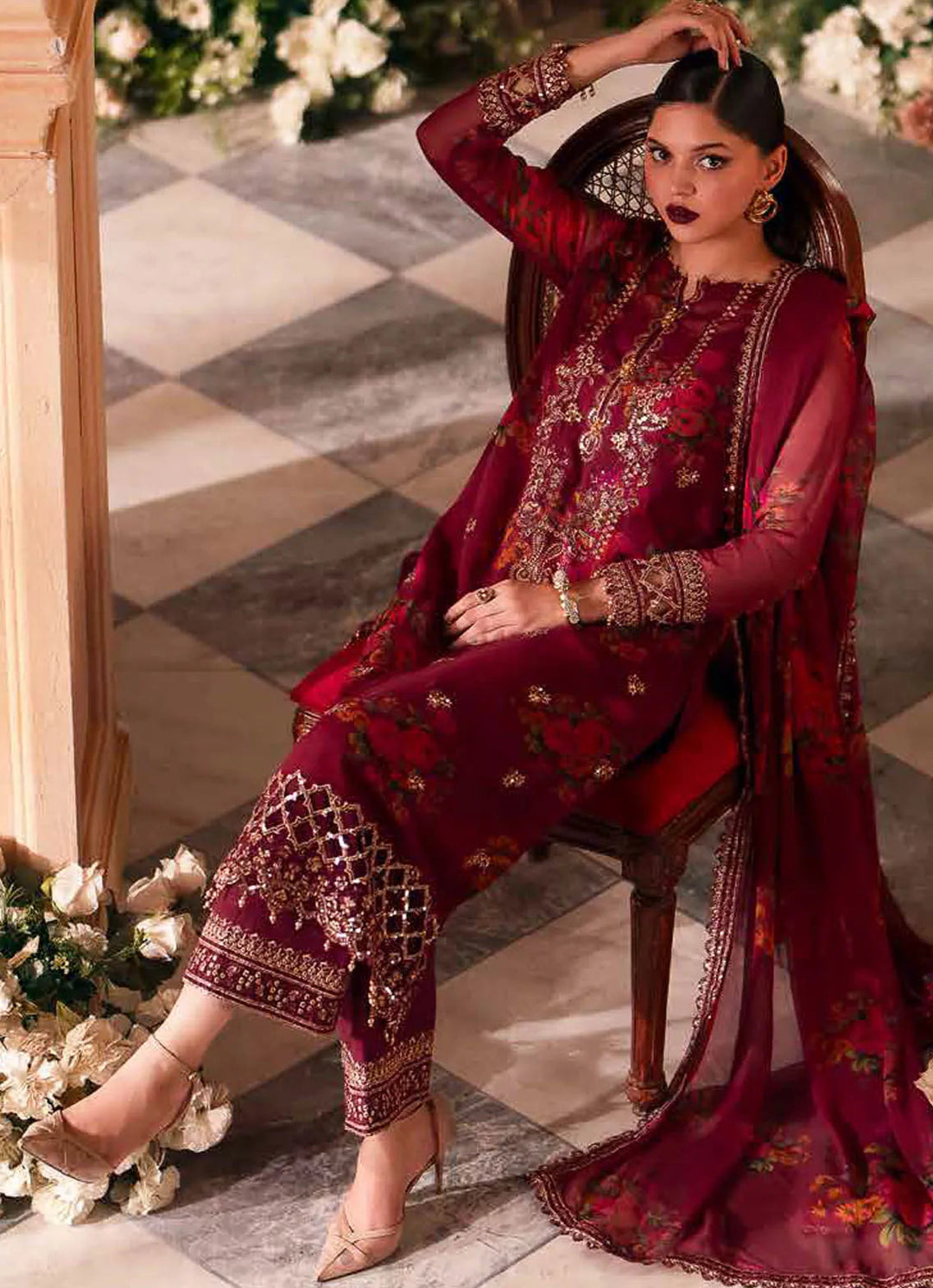 Vasal by Charizma Embroidered Chiffon Suit Unstitched 4 Piece CRZ24V VSL 5-08 - Luxury Chiffon