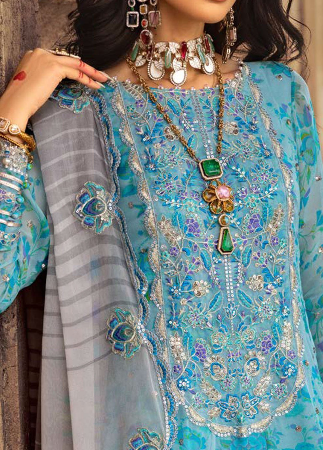 Vasal by Charizma Embroidered Chiffon Suits Unstitched 4 Piece CRZ25VLC VSL25-10 - Luxury Collection