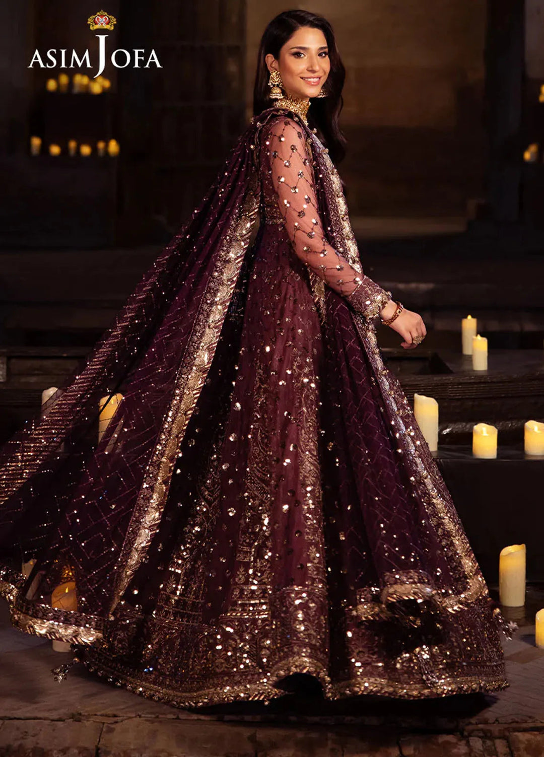 Vasl by Asim Jofa Embroidered Chiffon Suits Unstitched 3 Piece AJ24V AJYV-02 - Luxury Collection