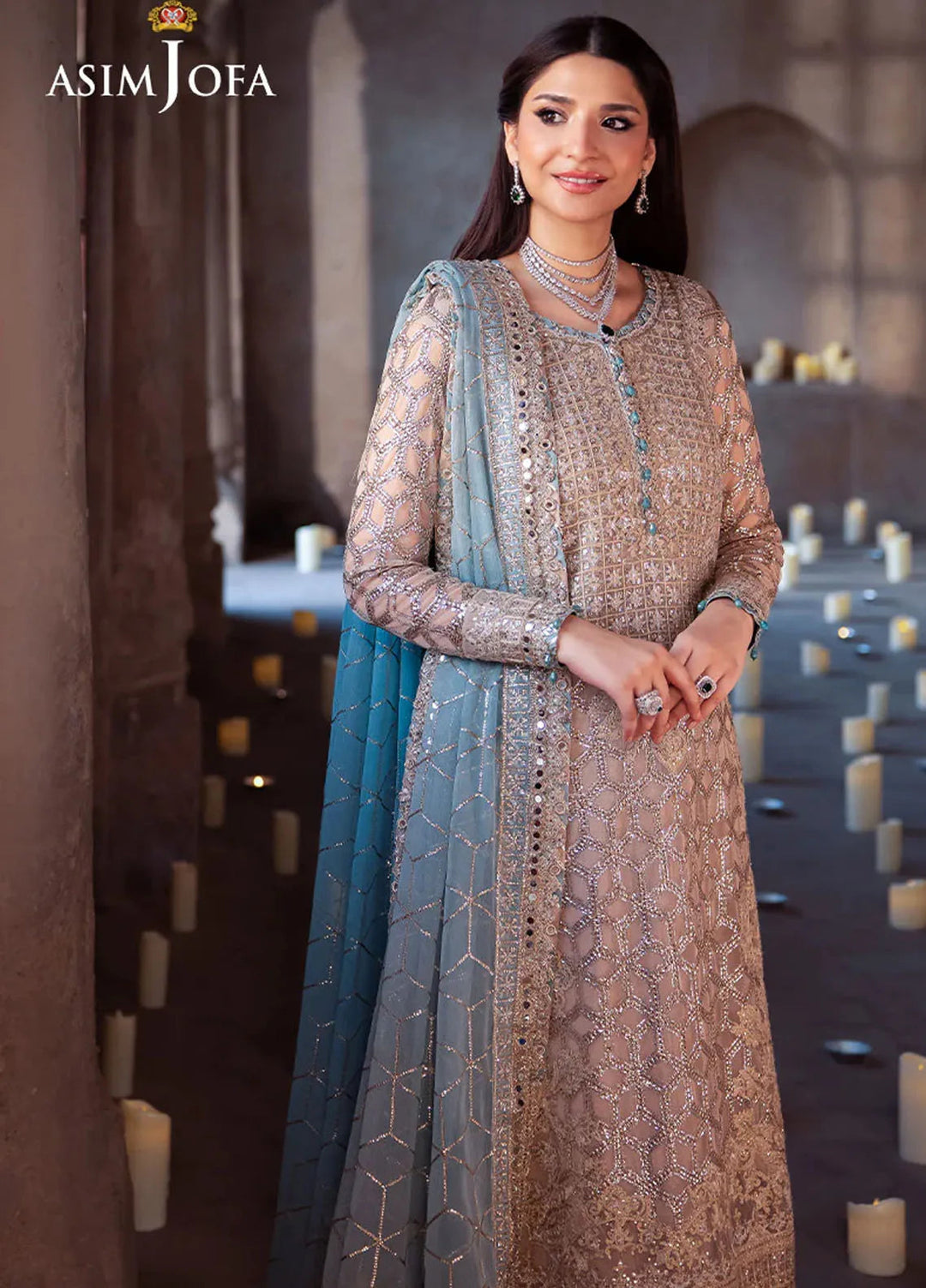 Vasl by Asim Jofa Embroidered Chiffon Suits Unstitched 3 Piece AJ24V AJYV-05 - Luxury Collection