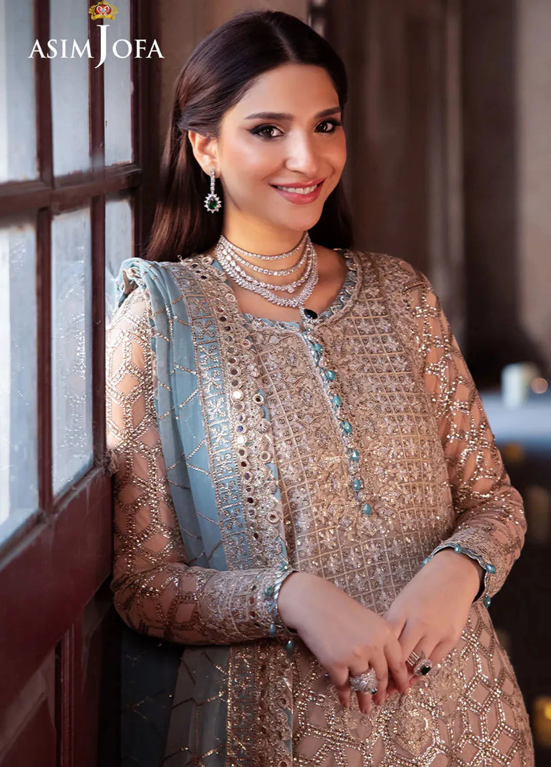 Vasl by Asim Jofa Embroidered Chiffon Suits Unstitched 3 Piece AJ24V AJYV-05 - Luxury Collection