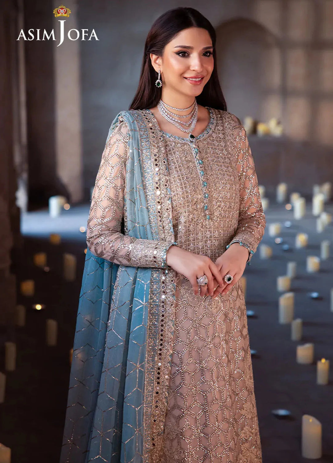 Vasl by Asim Jofa Embroidered Chiffon Suits Unstitched 3 Piece AJ24V AJYV-05 - Luxury Collection