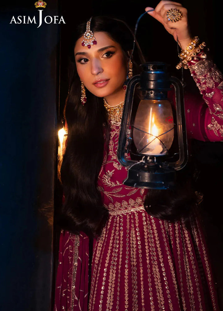Vasl by Asim Jofa Embroidered Chiffon Suits Unstitched 3 Piece AJ24V AJYV-07 - Luxury Collection