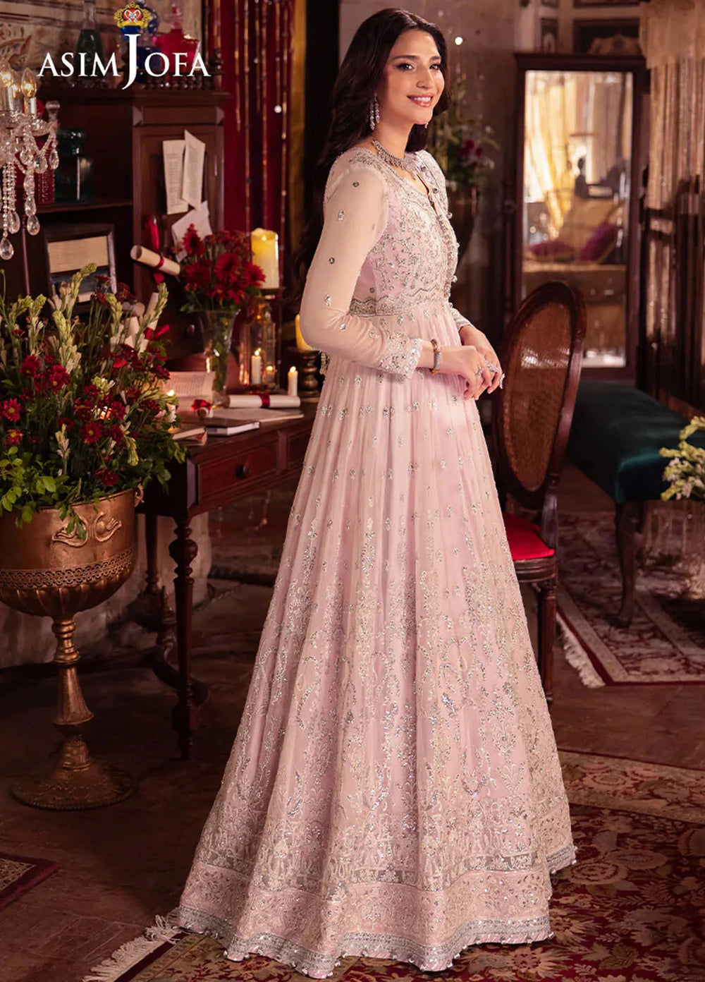 Vasl by Asim Jofa Embroidered Chiffon Suits Unstitched 3 Piece AJ24V AJYV-10 - Luxury Collection