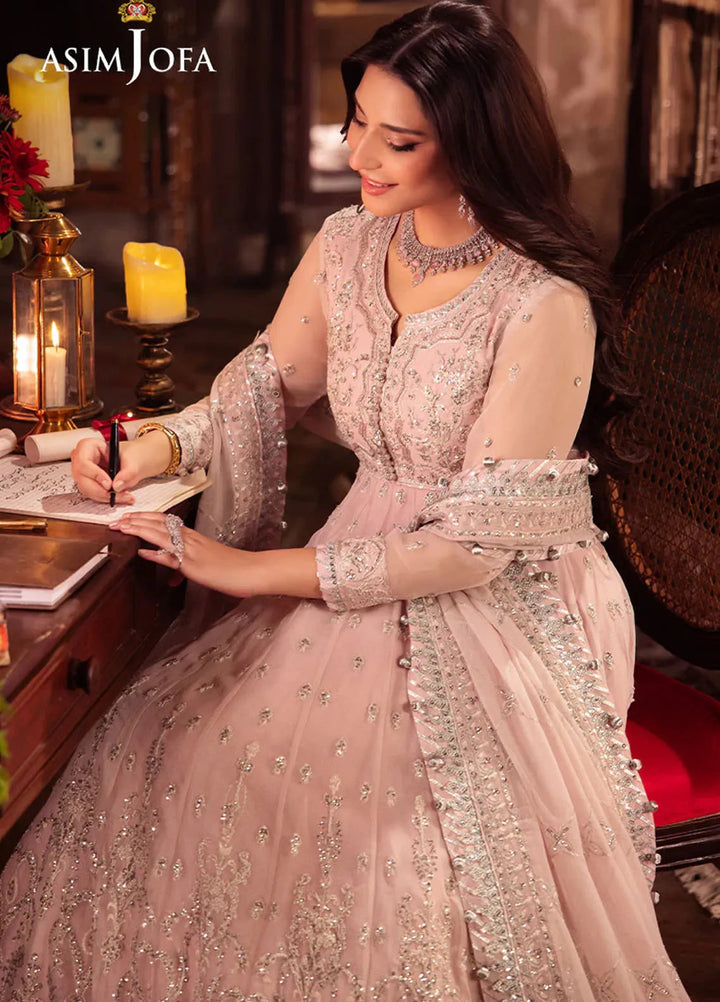Vasl by Asim Jofa Embroidered Chiffon Suits Unstitched 3 Piece AJ24V AJYV-10 - Luxury Collection