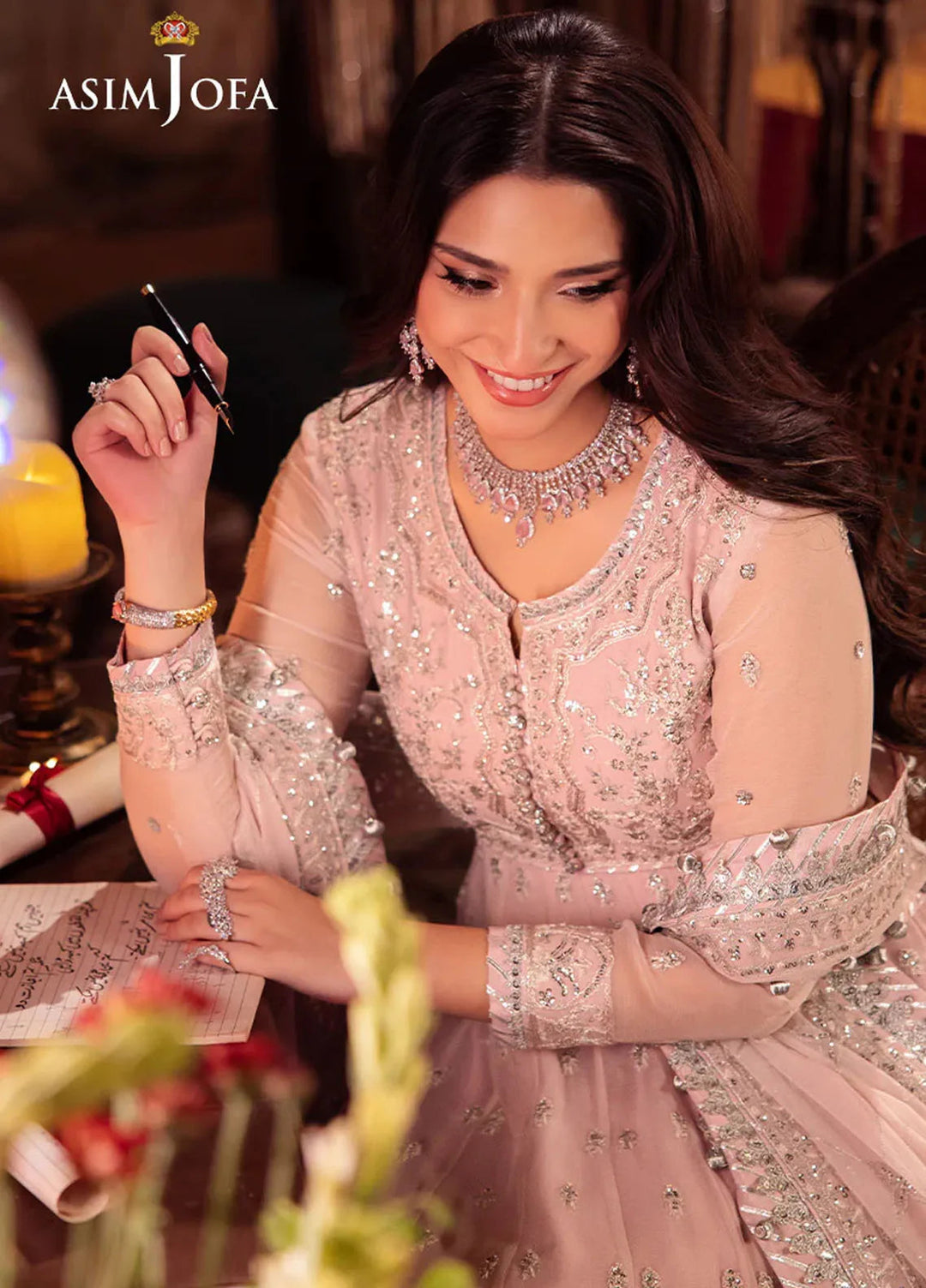 Vasl by Asim Jofa Embroidered Chiffon Suits Unstitched 3 Piece AJ24V AJYV-10 - Luxury Collection