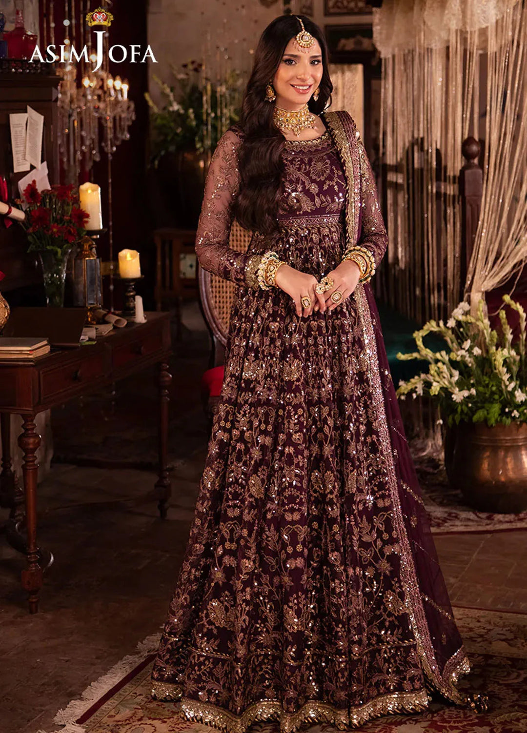 Vasl by Asim Jofa Embroidered Net Suits Unstitched 3 Piece AJ24V AJYV-01 - Luxury Collection