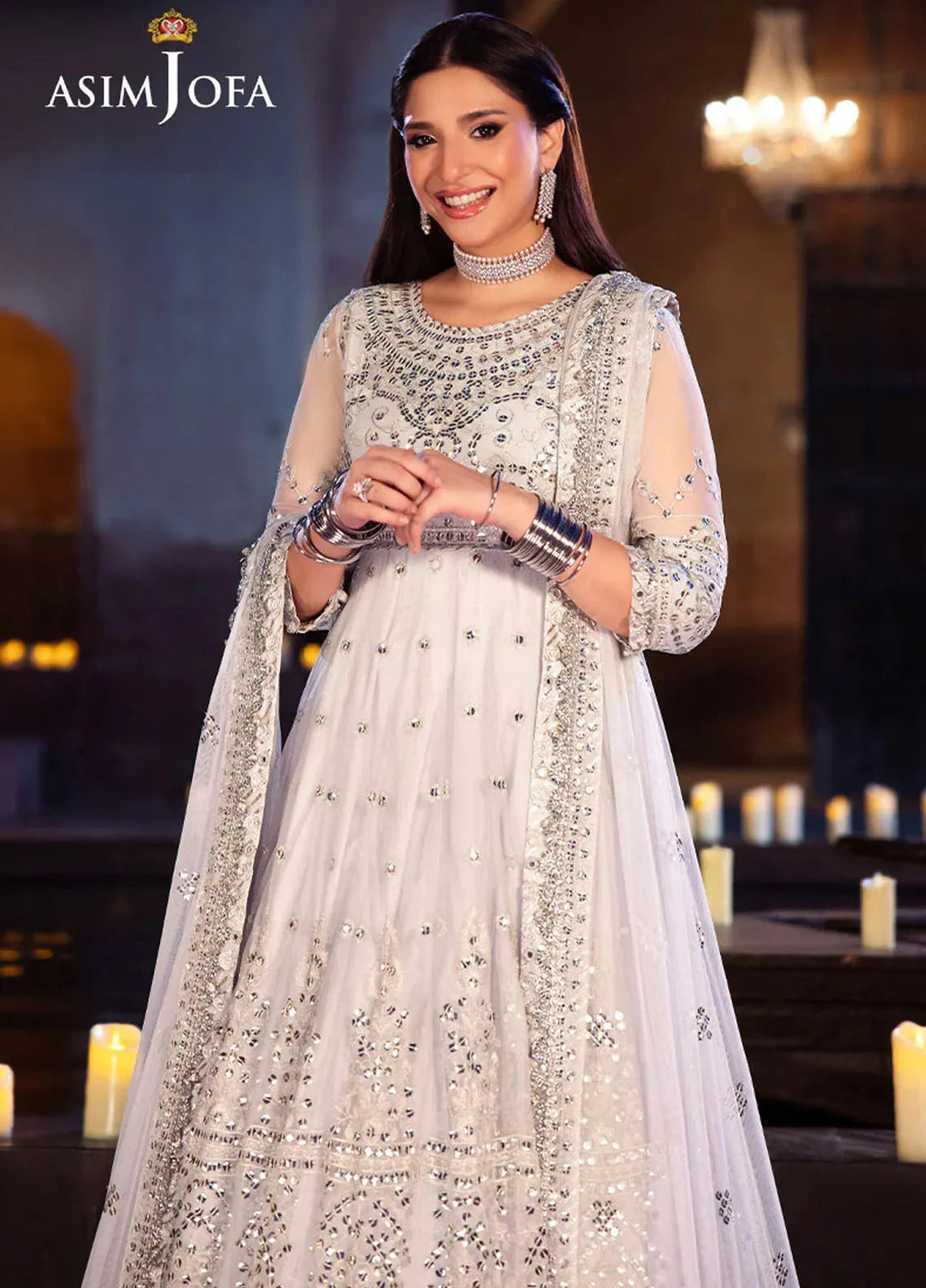 Vasl by Asim Jofa Embroidered Net Suits Unstitched 3 Piece AJ24V AJYV-03 - Luxury Collection