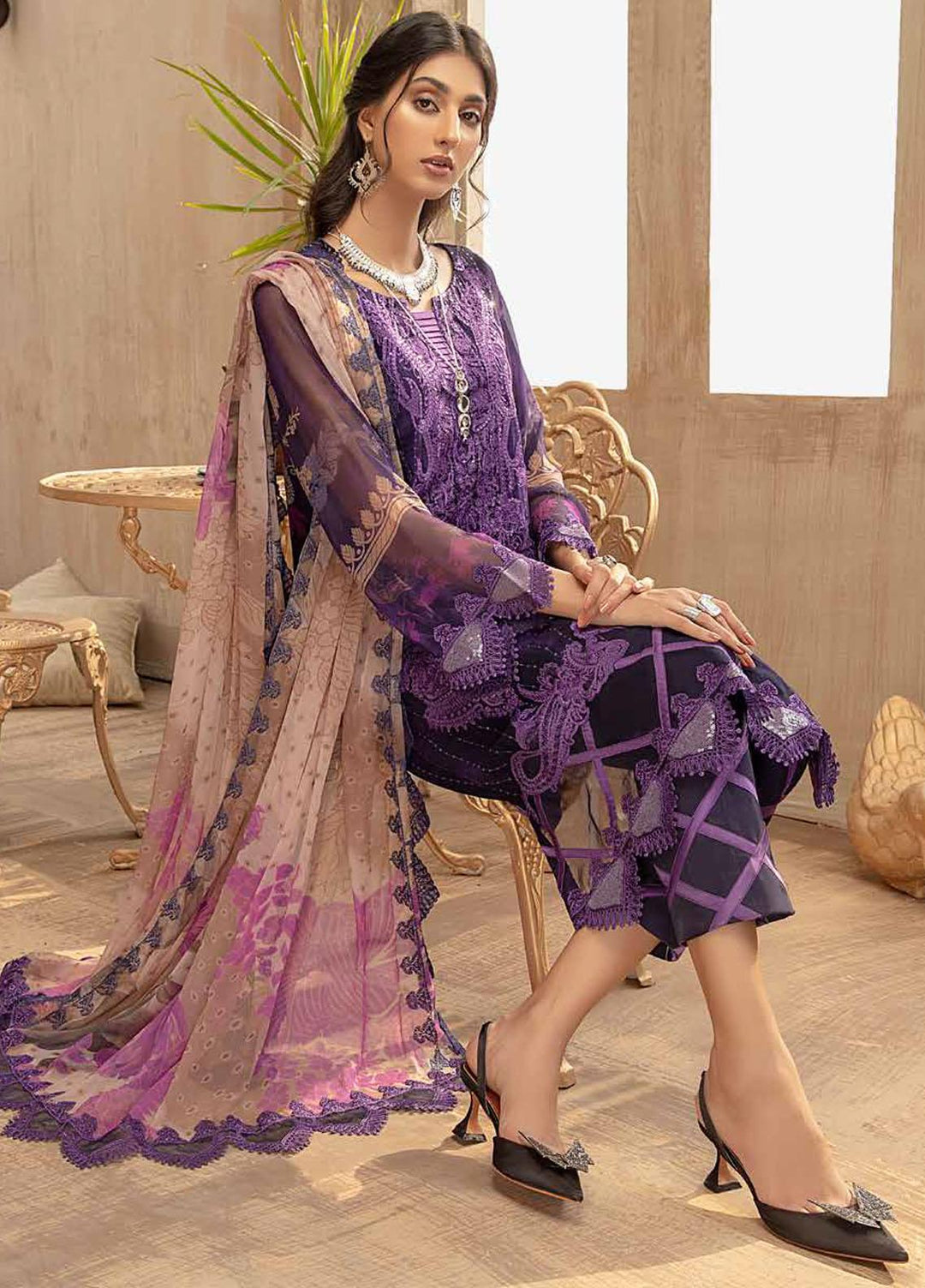 Vasl by Charizma Embroidered Chiffon Suits Unstitched 3 Piece CRZ21V-2 VSL-14 - Formals Collection