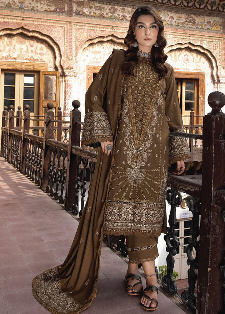 Vasl By Humdum Embroidered Leather Peach Suits Unstitched 3 Piece HD23V 01 - Winter Collection