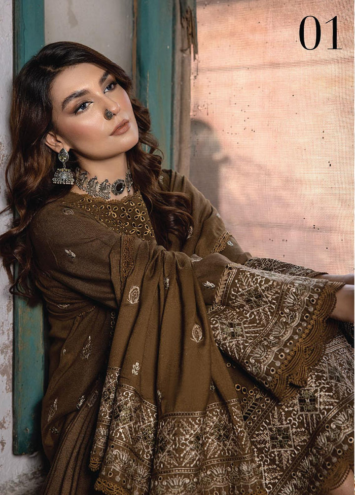 Vasl By Humdum Embroidered Leather Peach Suits Unstitched 3 Piece HD23V 01 - Winter Collection