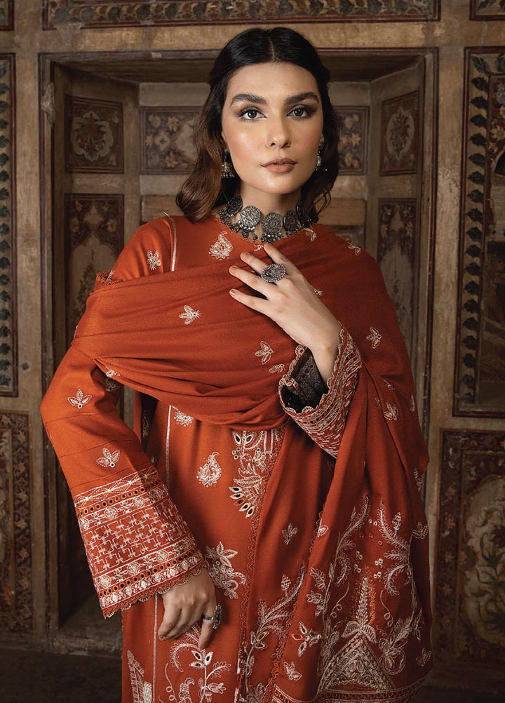 Vasl By Humdum Embroidered Leather Peach Suits Unstitched 3 Piece HD23V 02 - Winter Collection