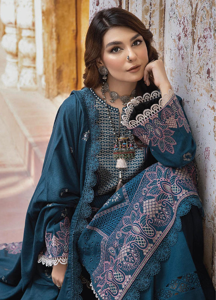 Vasl By Humdum Embroidered Leather Peach Suits Unstitched 3 Piece HD23V 03 - Winter Collection