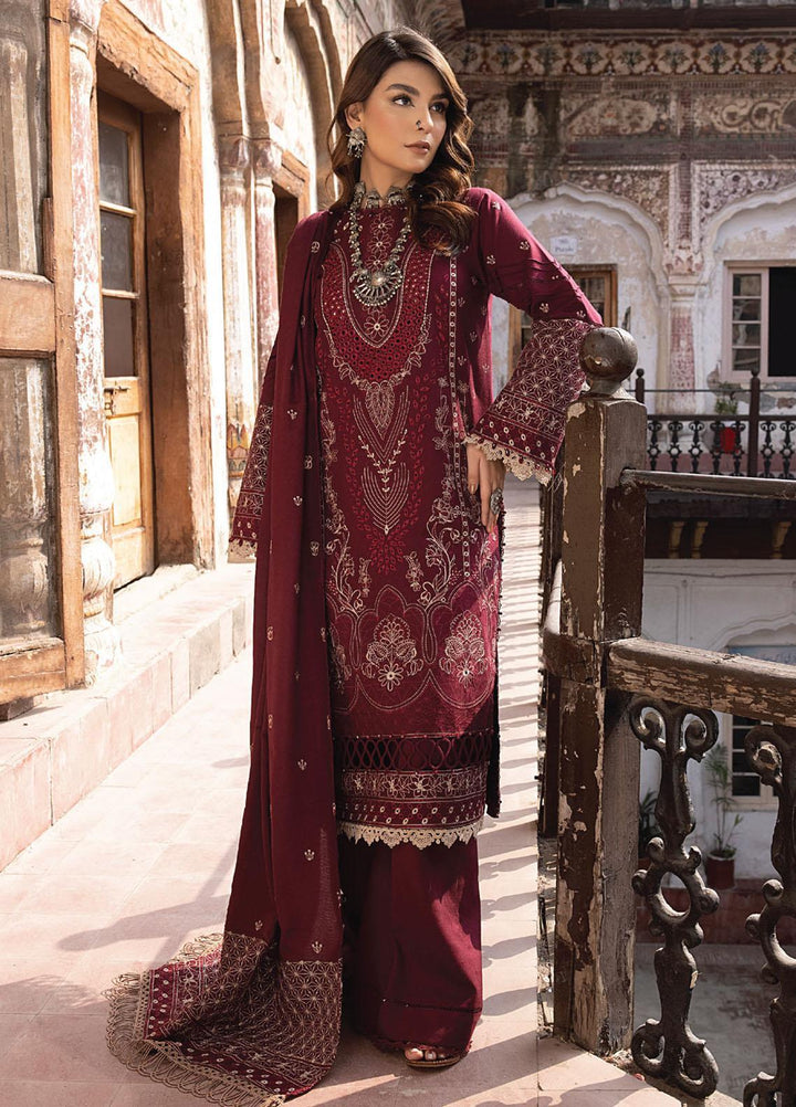 Vasl By Humdum Embroidered Leather Peach Suits Unstitched 3 Piece HD23V 04 - Winter Collection