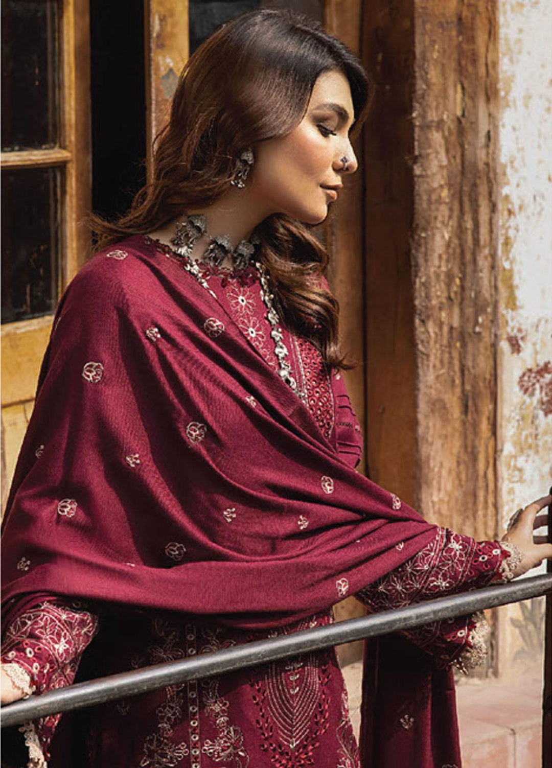 Vasl By Humdum Embroidered Leather Peach Suits Unstitched 3 Piece HD23V 04 - Winter Collection